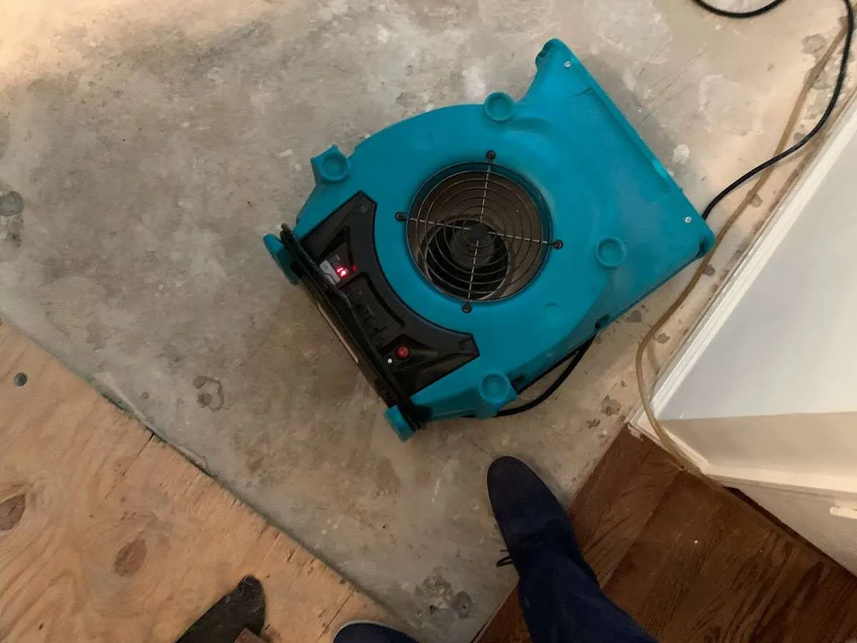 Air mover drying subfloor during Leak Detection & Repair in Lansdale