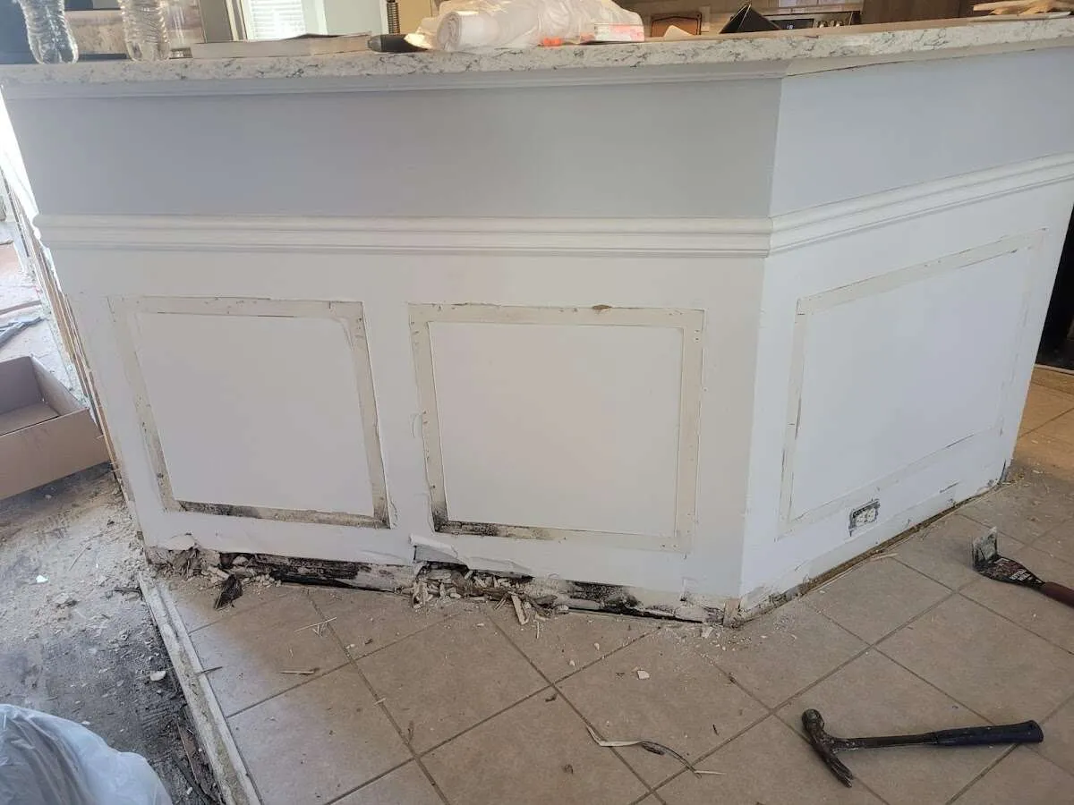 Water damage and mold on kitchen during Storm Damage Restoration in Lansdale